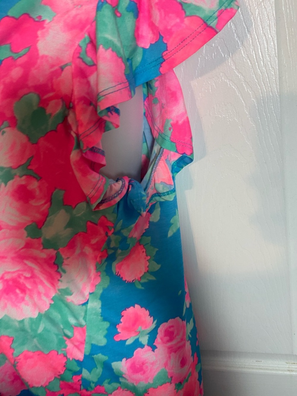 Dear Scarlett Teal Tunic with Neon Tropical Pink Floral Print - Picture 6 of 10